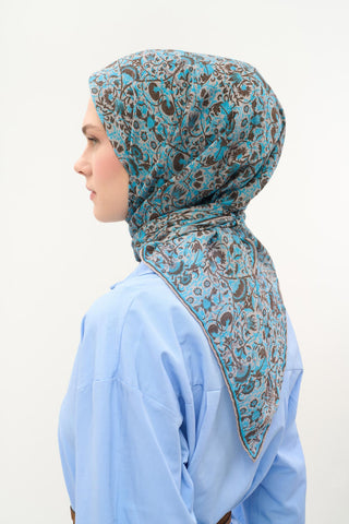 Viscose Velora Scarf, Four Seasons, Baroque Floral Pattern, Espresso, 90x90 cm 