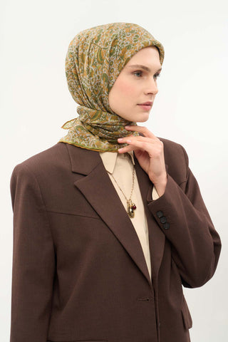 Viscose Velora Scarf, Four Seasons, Baroque Floral Pattern, Espresso, 90x90 cm 