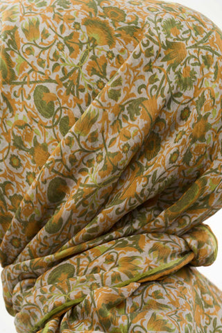 Viscose Velora Scarf, Four Seasons, Baroque Floral Pattern, Espresso, 90x90 cm 