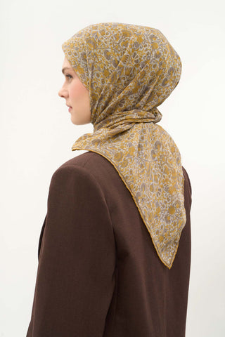 Viscose Velora Scarf, Four Seasons, Baroque Floral Pattern, Espresso, 90x90 cm 