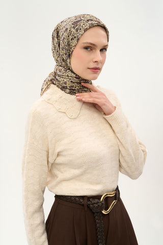 Viscose Velora Scarf, Four Seasons, Baroque Floral Pattern, Espresso, 90x90 cm 