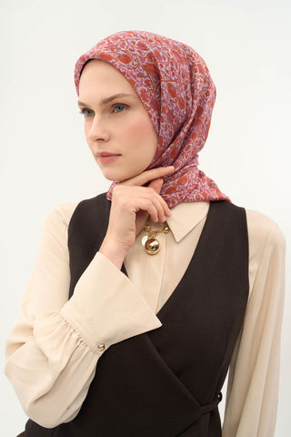 Viscose Velora Scarf, Four Seasons, Baroque Floral Pattern, Espresso, 90x90 cm 