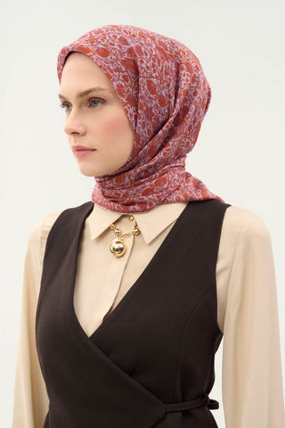 Viscose Velora Scarf, Four Seasons, Baroque Floral Pattern, Espresso, 90x90 cm 