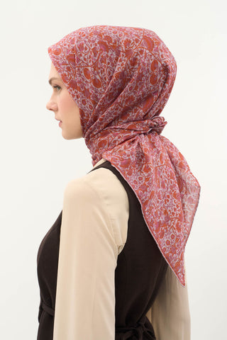 Viscose Velora Scarf, Four Seasons, Baroque Floral Pattern, Espresso, 90x90 cm 