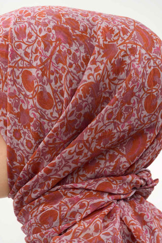 Viscose Velora Scarf, Four Seasons, Baroque Floral Pattern, Espresso, 90x90 cm 