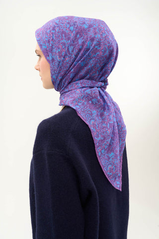 Viscose Velora Scarf, Four Seasons, Baroque Floral Pattern, Espresso, 90x90 cm 
