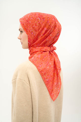 Viscose Velora Scarf, Four Seasons, Baroque Floral Pattern, Espresso, 90x90 cm 