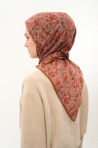 Viscose Velora Scarf, Four Seasons, Baroque Floral Pattern, Espresso, 90x90 cm 