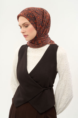 Viscose Velora Scarf, Four Seasons, Baroque Floral Pattern, Espresso, 90x90 cm 