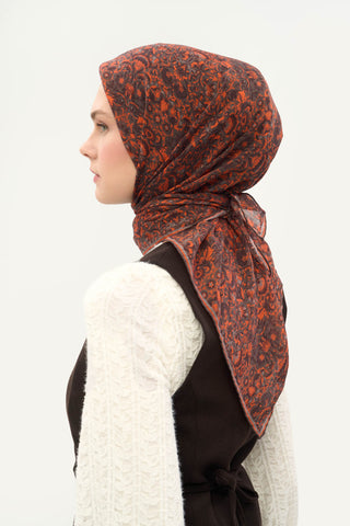 Viscose Velora Scarf, Four Seasons, Baroque Floral Pattern, Espresso, 90x90 cm 
