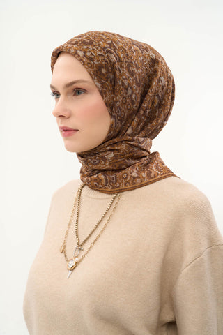 Viscose Velora Scarf, Four Seasons, Baroque Floral Pattern, Espresso, 90x90 cm 