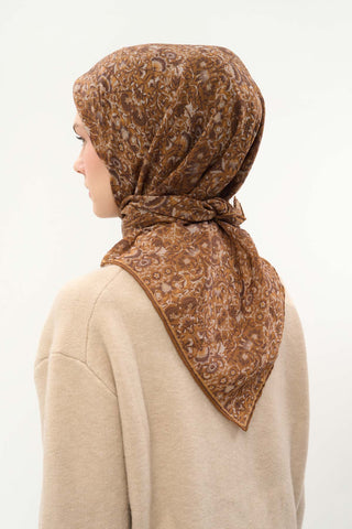 Viscose Velora Scarf, Four Seasons, Baroque Floral Pattern, Espresso, 90x90 cm 