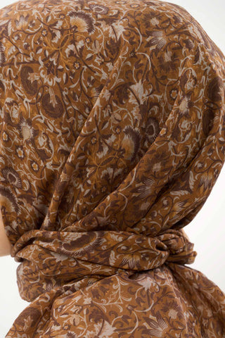 Viscose Velora Scarf, Four Seasons, Baroque Floral Pattern, Espresso, 90x90 cm 