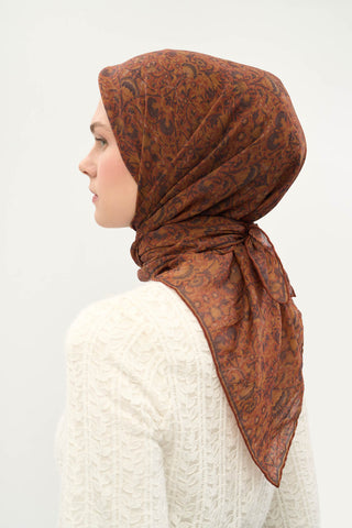 Viscose Velora Scarf, Four Seasons, Baroque Floral Pattern, Espresso, 90x90 cm 