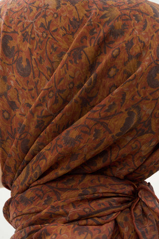 Viscose Velora Scarf, Four Seasons, Baroque Floral Pattern, Espresso, 90x90 cm 