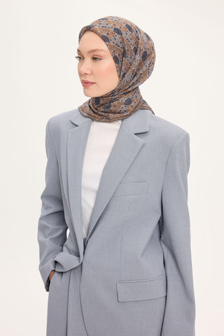 Tencel Monare Eşarp Bahar Desen Koyu Gri 90X90