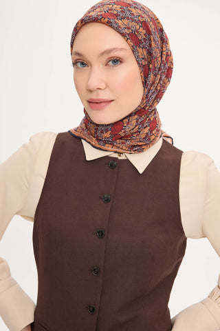 Tencel Monare Eşarp Bahar Desen Kiremit Kırmızı 90X90