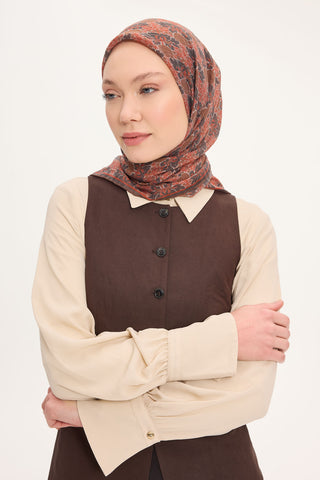 Tencel Monare Eşarp Bahar Desen Kahverengi 90X90