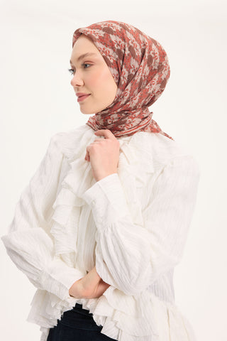 Tencel Monare Eşarp Bahar Desen Kahve 90X90