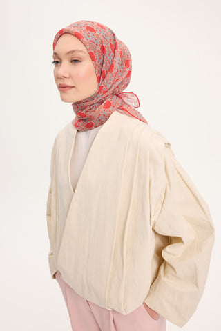 Tencel Monare Eşarp Bahar Desen Canlı Kırmızı 90X90