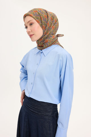 Tencel Monare Eşarp Bahar Desen Koyu Turuncu 90X90