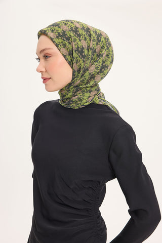 Tencel Monare Eşarp Bahar Desen Açık Yeşil 90X90