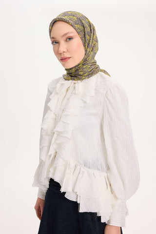 Tencel Monare Eşarp Bahar Desen Yağ Yeşili 90X90