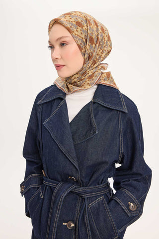 Tencel Monare Eşarp Bahar Desen Kahverengi 90X90