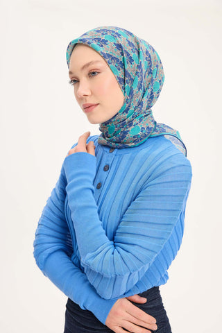 Tencel Monare Eşarp Bahar Desen Turkuaz 90X90