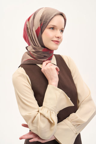 Olinda İpek Karışımlı Eşarp Soyut Desen Çilek Kırmızısı 90x90