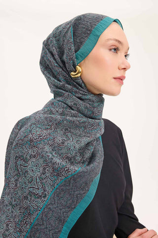 Tencel Monare Şal Petrol Mavi Etnik Desen 75x195
