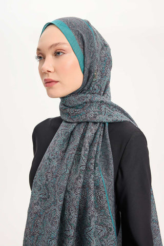 Tencel Monare Şal Petrol Mavi Etnik Desen 75x195