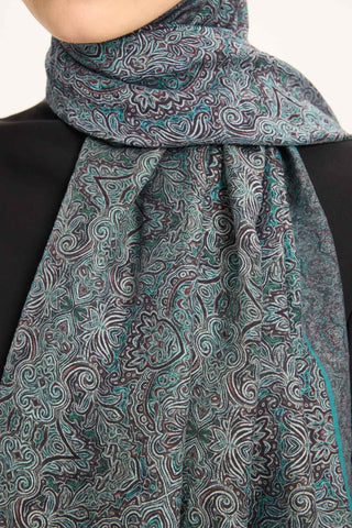 Tencel Monare Şal Petrol Mavi Etnik Desen 75x195