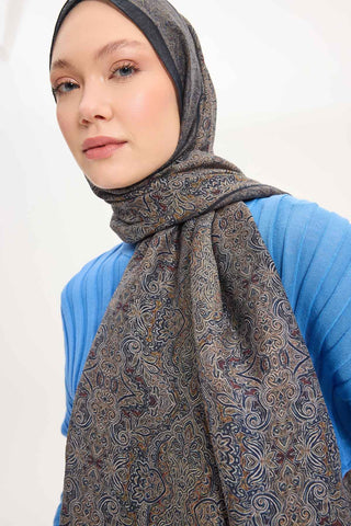 Viscose Velora Scarf, Four Seasons, Baroque Floral Pattern, Espresso, 90x90 cm 