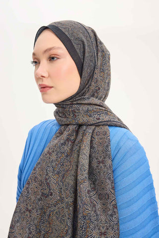 Viscose Velora Scarf, Four Seasons, Baroque Floral Pattern, Espresso, 90x90 cm 