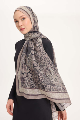 Tencel Monare Şal Vizon Vintage Botanik Desen 75x195