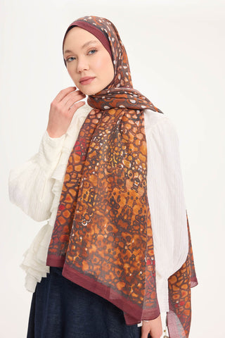 Tencel Monare Şal Bordo Taş Desen 75x195