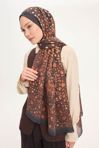 Tencel Monare Şal Koyu Antrasit Taş Desen 75x195