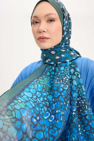 Tencel Monare Şal Yeşil Taş Desen 75x195