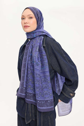 Tencel Monare Şal Koyu Mor Çiçek Desen 75x195