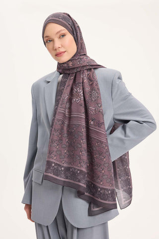 Tencel Monare Şal Antrasit Mor Çiçek Desen 75x195