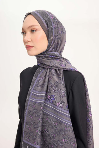 Viscose Velora Scarf, Four Seasons, Baroque Floral Pattern, Espresso, 90x90 cm 