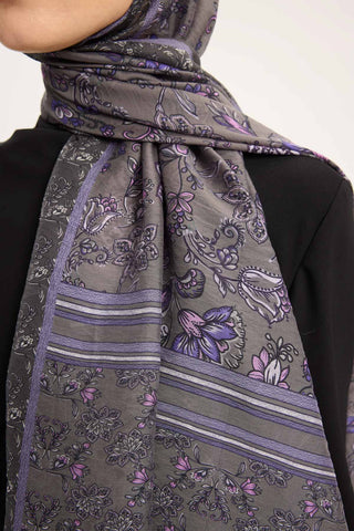 Viscose Velora Scarf, Four Seasons, Baroque Floral Pattern, Espresso, 90x90 cm 
