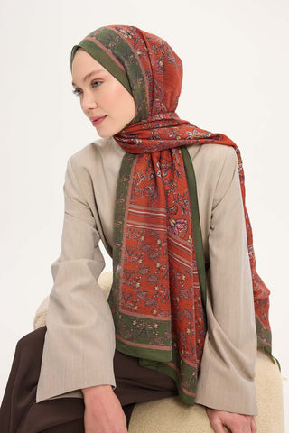 Tencel Monare Şal Turuncu Çiçek Desen 75x195