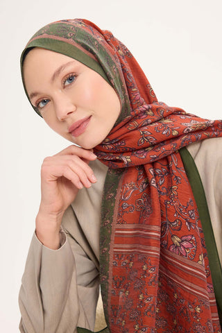 Tencel Monare Şal Turuncu Çiçek Desen 75x195 - | Silk Home
