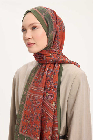 Tencel Monare Şal Turuncu Çiçek Desen 75x195 - | Silk Home