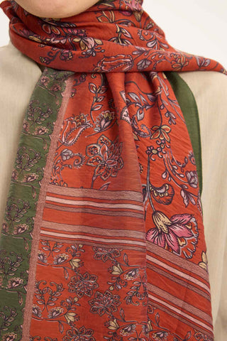 Tencel Monare Şal Turuncu Çiçek Desen 75x195 - | Silk Home