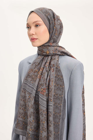 Tencel Monare Şal Açık Gri Çiçek Desen 75x195