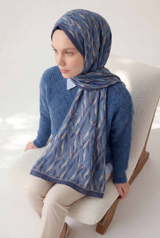 Yaprak Desen İndigo 75X195 Soft Şal