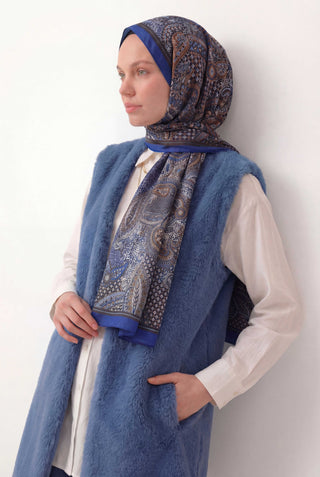 Etnik Desen Parlament Mavi 75X195 Soft Şal